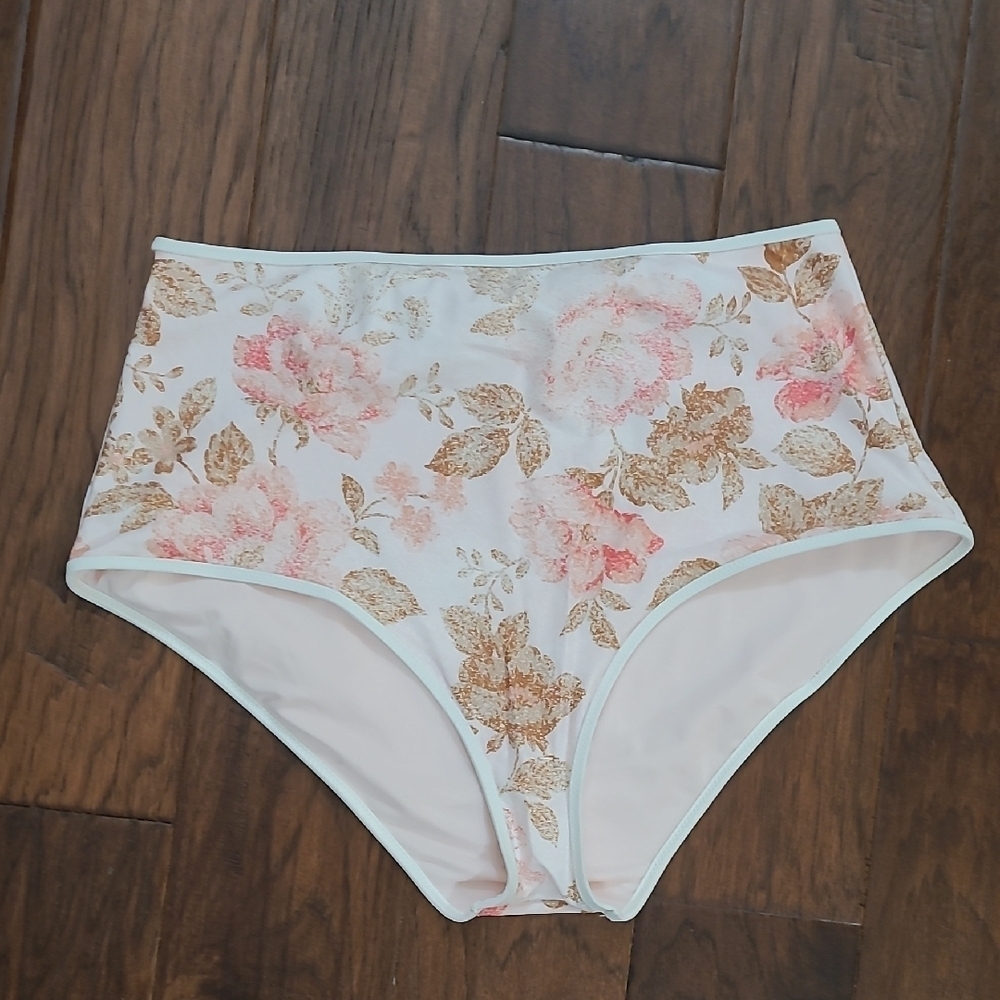 NWOT Aerie Light Pink Floral High-Waisted Full Coverage Bikini Bottom size XL